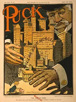 Giant Prints: 1910 cartoon expressing concern that one man