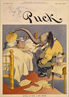 Cartoons Prints: 1912 Cartoon 'Sitting up with a sick friend