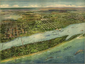 Resorts Prints: 1915 aerial view of West Palm Beach, North Palm Beach and Lake Worth, Florida