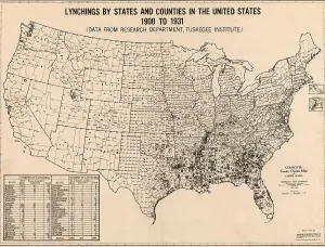 Lynching Prints: 1931 map, based on statistical research of Tuskegee Institute