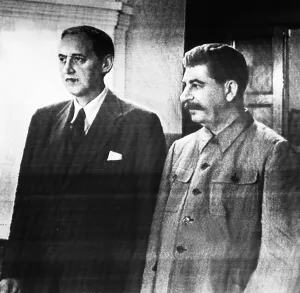 Stalin Prints: 1941 radio-photo or Harry Hopkins with Premier Joseph Stalin of Soviet Russia in Moscow