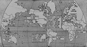Lcgr1409 Prints: 1947 world map showing population of Communist Party members by continent and selected countries