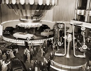 Marketing Prints: 1949 model Ford cars introduced to the press and public in grand ballroom of the Waldorf-Astoria Hotel