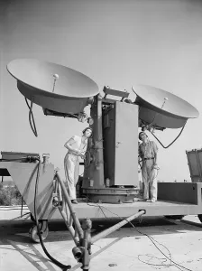 Speed Prints: 1950 Doppler radar antenna has metallic ears specially designed to detect how much the frequency of the returned signal