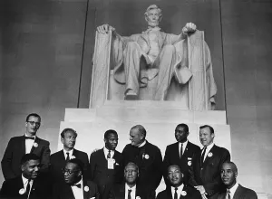 Sclc Prints: 1963 March on Washington. Leaders of the march posing in front of the statue of Abraham Lincoln