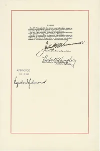 Images Dated 7th March 2012: 1965 Voting Rights Act. Last page with signatures Speaker of the House