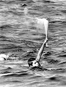 Olympics Prints: 1968 Olympics, Olympic Torch being carried to Mexican soil