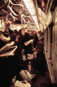 Images Dated 27th February 2009: 1970s America. Passengers on a subway car, New York City, New York ca. 1972