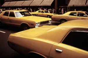 Taxi Prints: 1970s America. Yellow taxi cabs on 5th Avenue near 48th Street