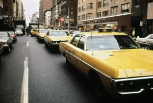 Taxi Prints: 1970s America. Yellow taxi cabs on Lexington Avenue at 61st Street