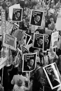Conventions Prints: 1976 Republican Convention. Demonstration for incumbent President Gerald Ford on convention floor