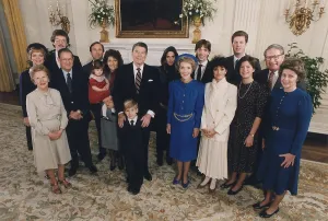 Inaugurations Prints: 1985 Inaugural Family Photo from left to right Bess Davis Maureen Reagan Dennis Revell Neil Reagan Michael Reagan