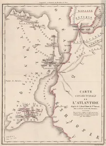 Atlantis Prints: 19th century map depicting a conjectured location of the imaginary continent of Atlantis of the coast of North Africa