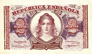 Republics Prints: 2 pesetas bill (Spain, 1938). - M