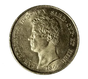 Coin Prints: 20 liras coin with portrait of Charles Albert of Savoy minted in Turin (1847)