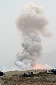 Images Dated 16th March 2011: 3000 pounds of bombs left behind by the Soviets go up in smoke