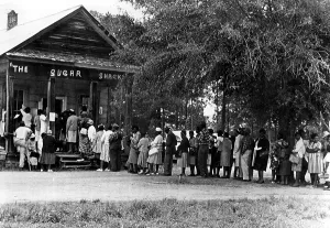 Vote Prints: 5/3/66--PEACHTREE, ALA--African Americans flock to this polling place in rural
