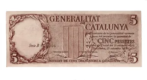 Government Of Catalonia Prints: 5 pesetas bill issued by the Generalitat of Catalunya (Barcelona1936)