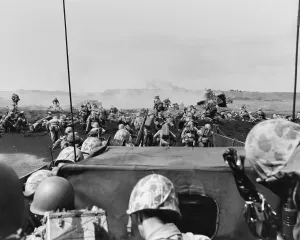 Under Fire Prints: 5th Division Marines landing on Iwo Jima photographed from an approaching landing craft