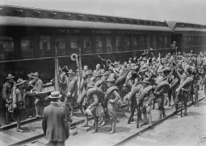 Blankets Prints: 71st New York Infantry boarding a train for the Mexico border on June 26, 1916