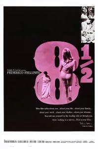 Marcello Prints: 8 1/2, right from top: Sandra Milo, Marcello Mastroianni on poster art, 1963