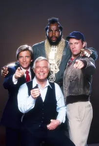 1980s Prints: THE A-TEAM, from left: Dirk Benedict, George Peppard, Mr. T, Dwight Schultz, 1983-1987