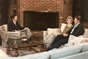 Sofa Prints: ABC Television Correspondent Charles Gibson with President Ronald and Nancy Reagan at Camp David