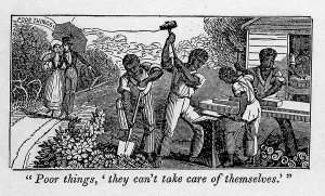 Abolitionists Prints: Abolitionist cartoon satirizing slave holders racist justifications for enslavement of blacks