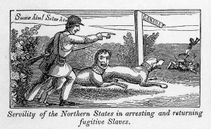 Legal Prints: Abolitionist political cartoon attacking the Free States for returning fugitive slaves to their owners