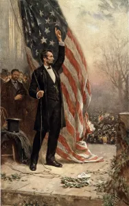 Images Dated 15th April 2008: Abraham Lincoln (1809-1856) in commemorative print published on the 100th anniversary of his birth in 1908