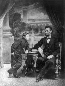 Images Dated 15th April 2008: Abraham Lincoln (1809-1856) and his son Thaddeus (also called Thomas and Tad)