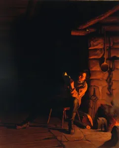Log Cabin Prints: Abraham Lincoln (1809-1865) in Kentucky is romanticised by painter Eastman Johnson's painting