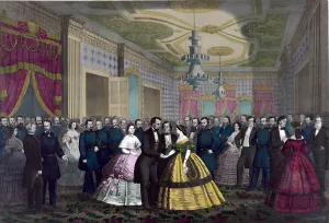 Images Dated 15th April 2008: Abraham Lincoln and Mary Todd Lincoln greeting Union generals
