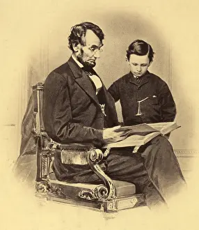 Tuberculosis Prints: Abraham Lincoln reading the Bible to his son Tad, in 1865