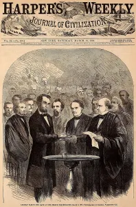 Formal Dress Prints: Abraham Lincoln taking the oath at his second inauguration, March 4, 1865