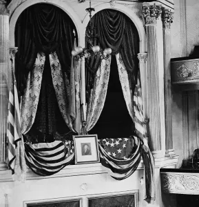 Assassination Prints: Abraham Lincoln's assassination took place in the flag draped President's box at Ford's Theatre on April 14