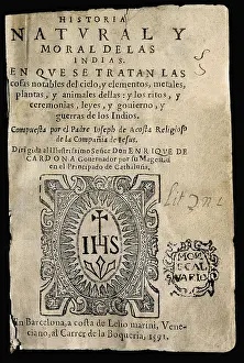Valladolid Prints: ACOSTA, Jos de (1539-1600). Title page of the 'Natural and moral history of the Indies