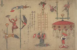 Strength Prints: ACROBATS, 1880s, Japanese painting