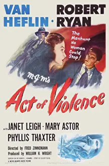 ACT OF VIOLENCE, US poster art, from left: Robert Ryan, Janet Leigh, Van Heflin, 1948