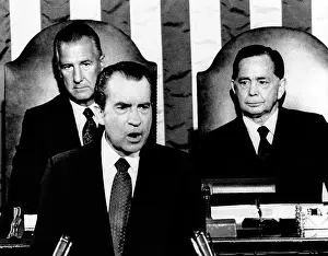 Spiro Prints: Addressing Congress, President Richard Nixon announces a 90-day wage-rent freeze to be started on August 15