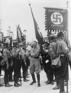 Hitler Prints: Adolf Hitler with Nazi Storm Troopers, on Nazi Party Day, Nuremberg. 1937