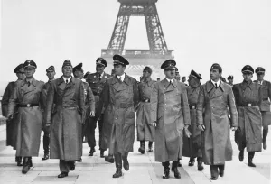 Adolf Prints: Adolf Hitler touring conquered Paris with his entourage at the Eiffel Tower