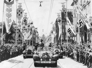 Lcgr1410 Prints: Adolf Hitler waving to crowds from his car at the head of a parade