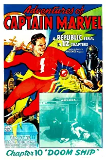 Superhero Prints: THE ADVENTURES OF CAPTAIN MARVEL, left: Tom Tyler in Chapter 10: Doom Ship, 1940