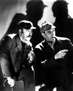THE ADVENTURES OF SHERLOCK HOLMES, Nigel Bruce, Basil Rathbone, 1939, as Watson and Sherlock Holmes