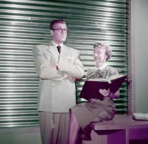 Reeves Prints: THE ADVENTURES OF SUPERMAN, from left: George Reeves (as Clark Kent), Noel Neill, 1953