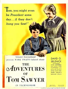 Tommy Prints: THE ADVENTURES OF TOM SAWYER, from left: Tommy Kelly, May Robson on window card, 1938
