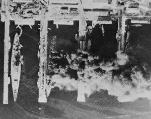 Docks Prints: Aerial photos of the scuttled French fleet at Toulon, Nov. 27-28, 1942