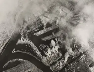 Air Force Prints: Aerial view after Allied bombing of Howaldtswerke shipbuilding yards in Hamburg