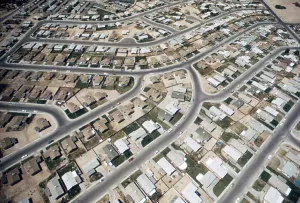 Dwellings Prints: Aerial view of a housing development in Las Vegas, Nevada, ca. 1973